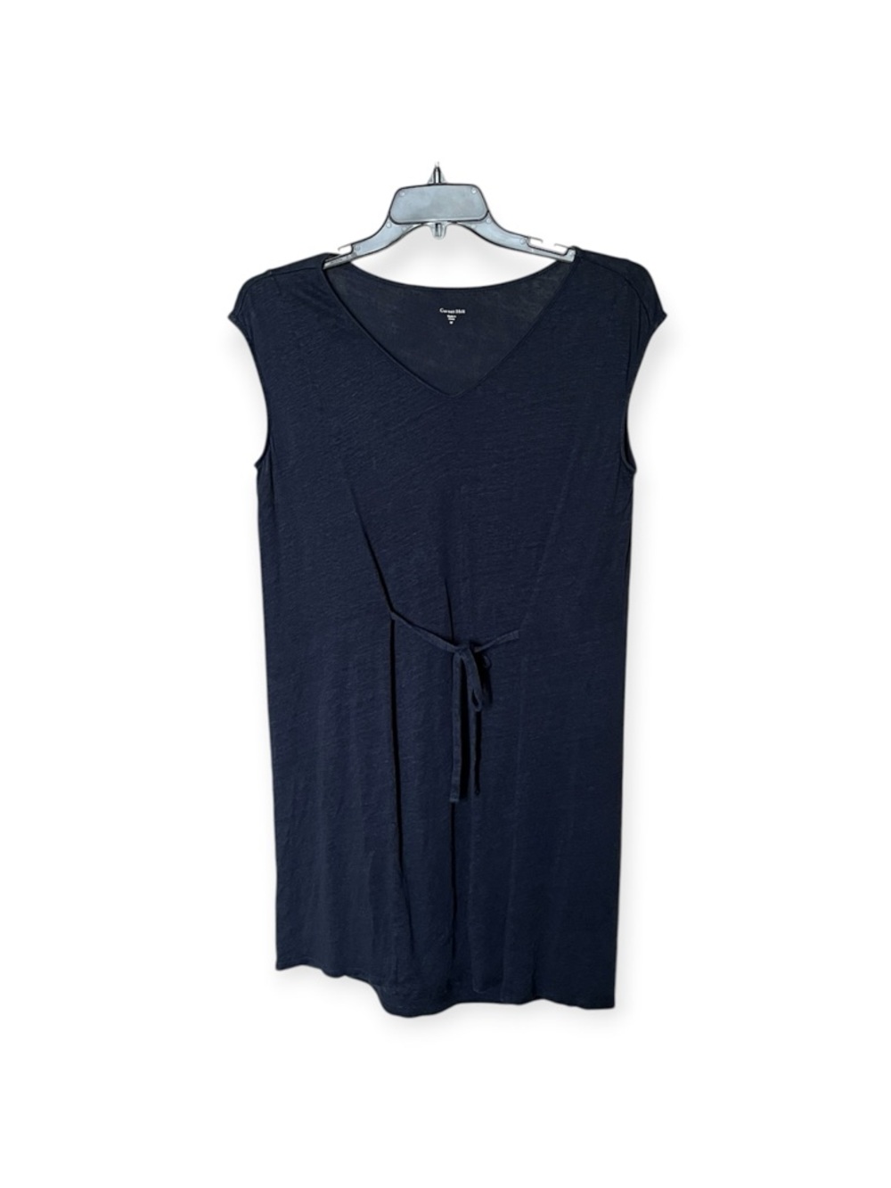 Garnet Hill Organic Linen Blue Short Cap Sleeve Tie Front Dress Size Medium